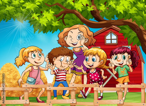 Many kids in the farmyard