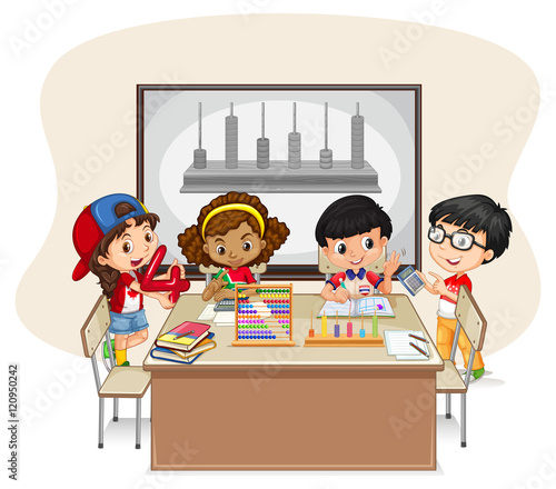 Students learning math in class