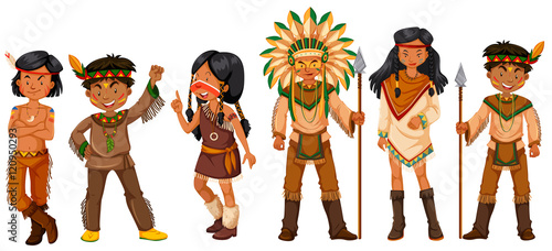 Many native american indians in costumes