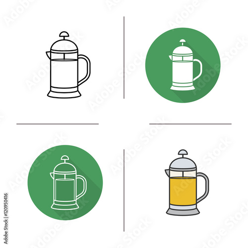 French press with green tea icon