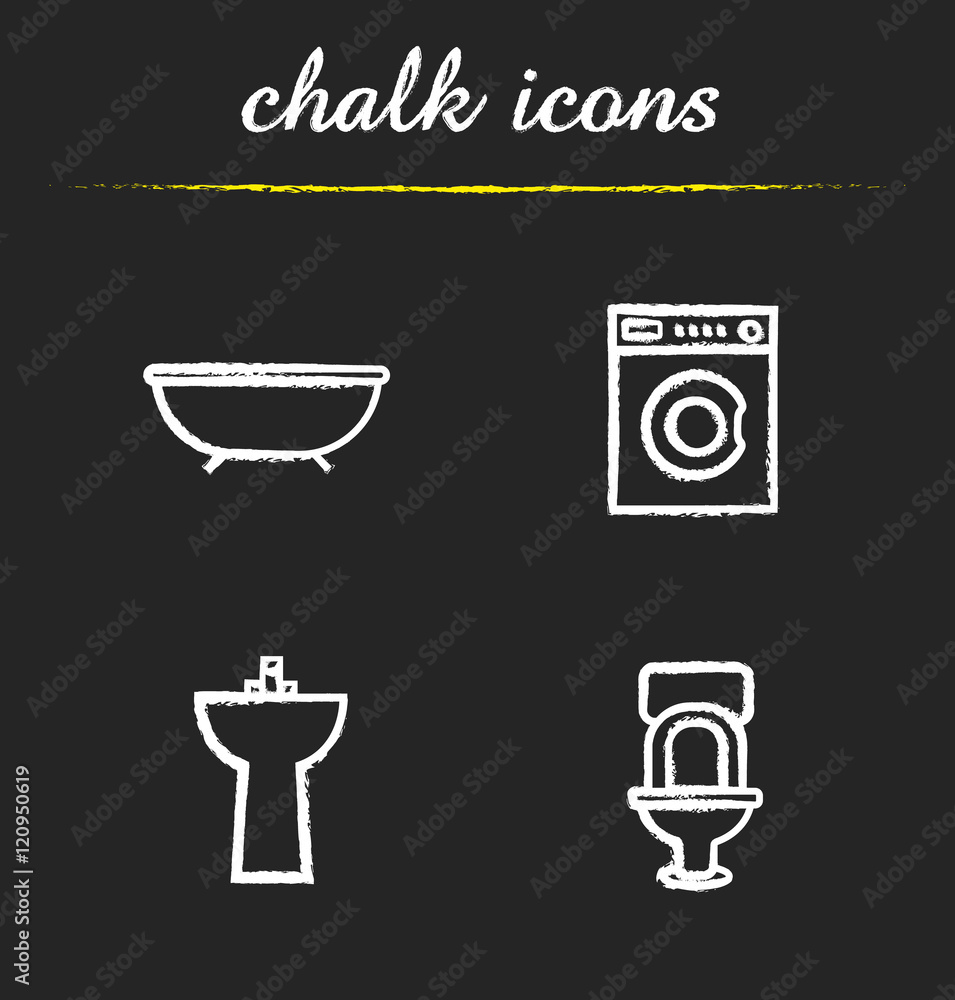 Bathroom interior chalk icons set Bathroom interior chalk icons set