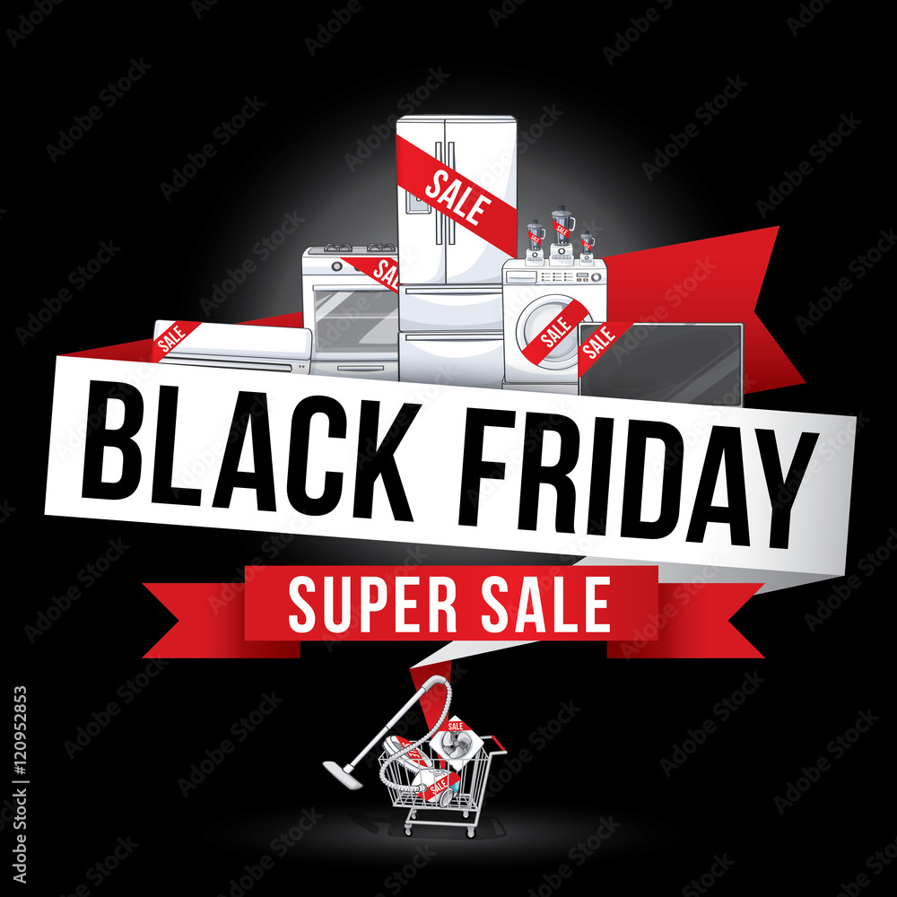 Black Friday Sale advertising poster for shopping electric appliance. Vector illustration Black Friday Sale advertising poster for shopping electric appliance. Vector illustration