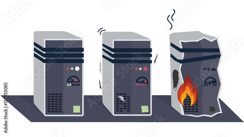 Broken computers or servers illustration
