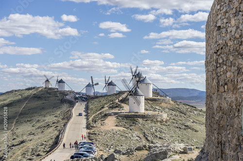 Windmill, medieval castle town of Consuegra in Toledo, Spain photo