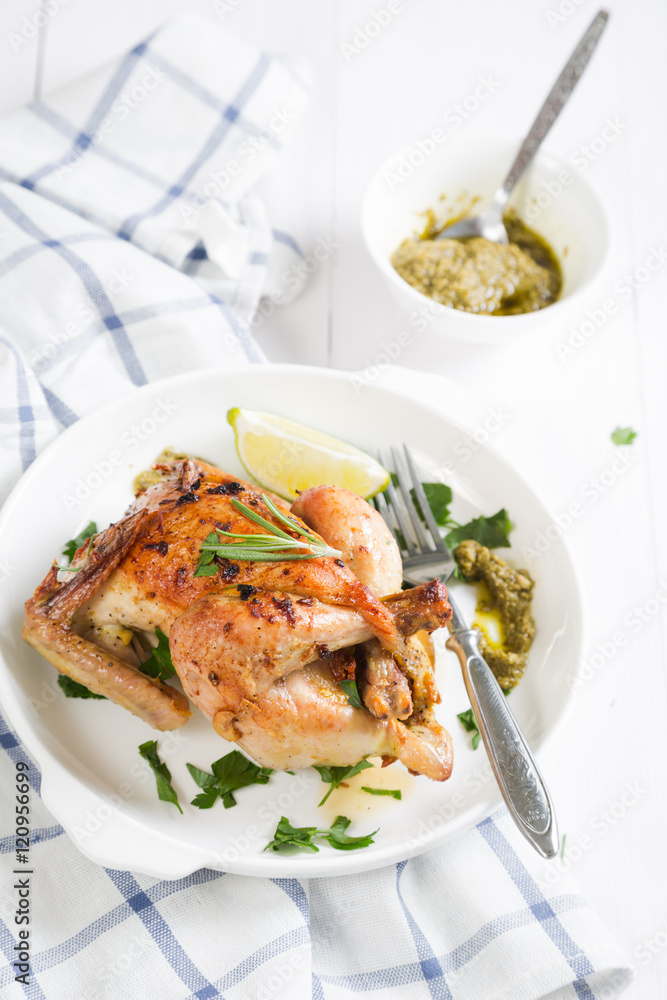 Roast chicken with herbs and spices