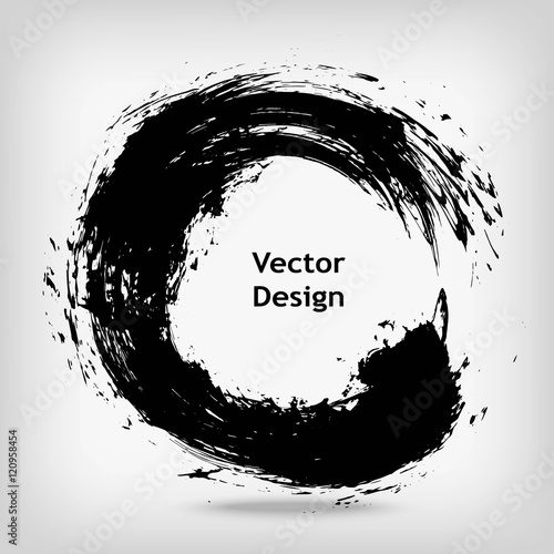 Hand drawn circle shape. Label, logo design element. Brush abstract wave. Black enso zen symbol. Vector illustration.