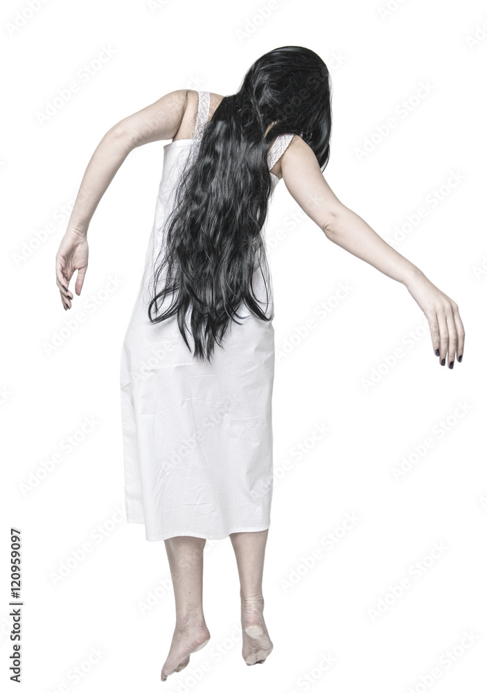 Fototapeta premium Mystical ghost woman in white long hands back
