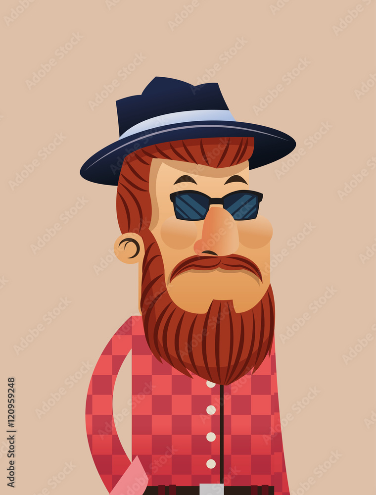 Hipster man cartoon with mustache and glasses icon. Style fashion vintage and culture theme. Colorful design. Vector illustration