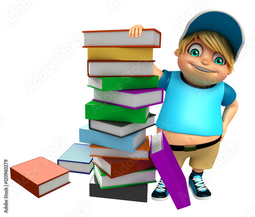 kid boy with Book Stack