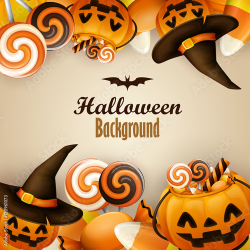 Halloween background with pumpkins and sweets