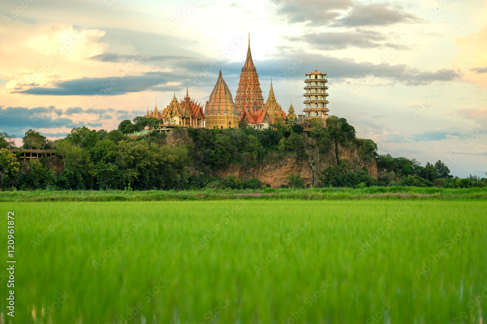 Landscape of Wat Tham Sua Thai temple in Kanchanaburi, Thailand