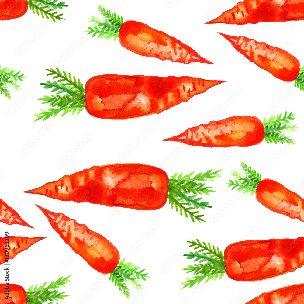 Watercolor hand drawn seamless pattern with carrot. Watercolor hand drawn seamless pattern with carrot.