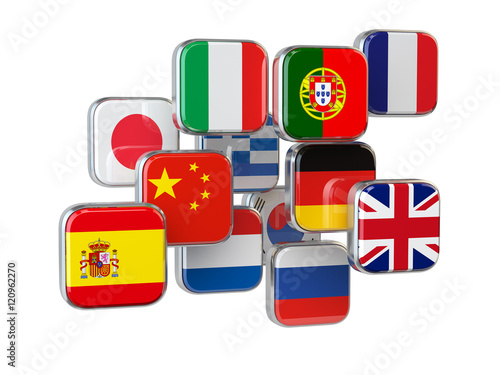 Languages translationor online translator concept. Flags isolate