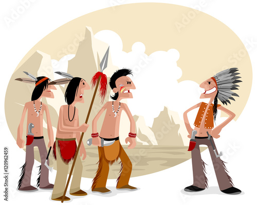 Four indians in prairie