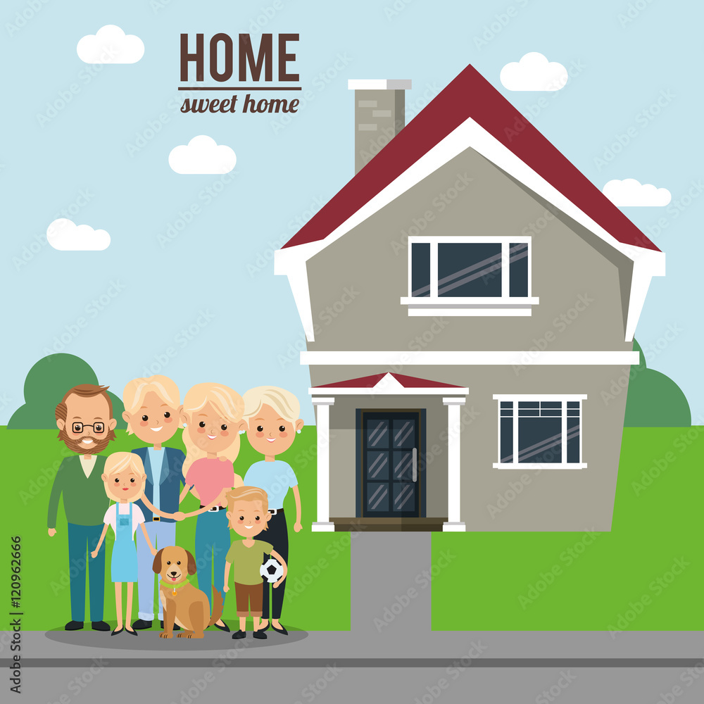 House mother father kids dog and grandparents icon. Home family and real estate theme. Colorful design. Vector illustration House mother father kids dog and grandparents icon. Home family and real estate theme. Colorful design. Vector illustration