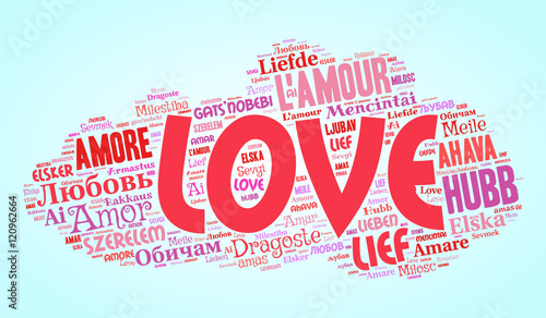 Love word cloud in various languages