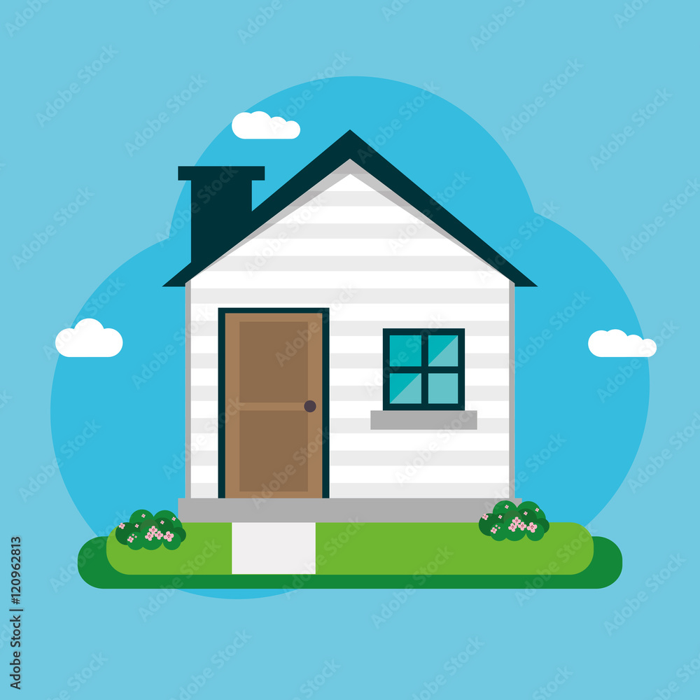 Home building with clouds icon. House architecture family and real estate theme. Colorful design. Vector illustration Home building with clouds icon. House architecture family and real estate theme. Colorful design. Vector illustration