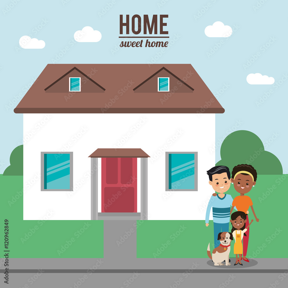 House mother father daughter and dog icon. Home family and real estate theme. Colorful design. Vector illustration House mother father daughter and dog icon. Home family and real estate theme. Colorful design. Vector illustration