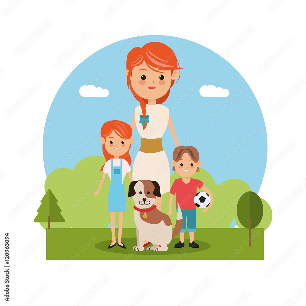 Mother woman dog and kids icon. Family relationship avatar and generation theme. Colorful design. Vector illustration
