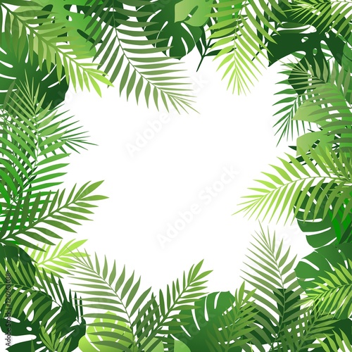 Summer tropical background with palm leaves. Exotic wallpaper  card  poster  placard  frame.