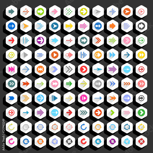 Flat arrow icon hexagon web button
