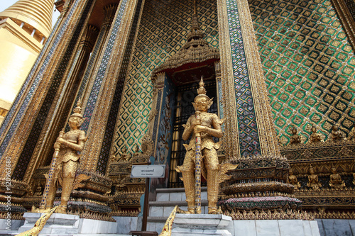 The buddha statues inside the Grand Palace in Bangkok Thailand