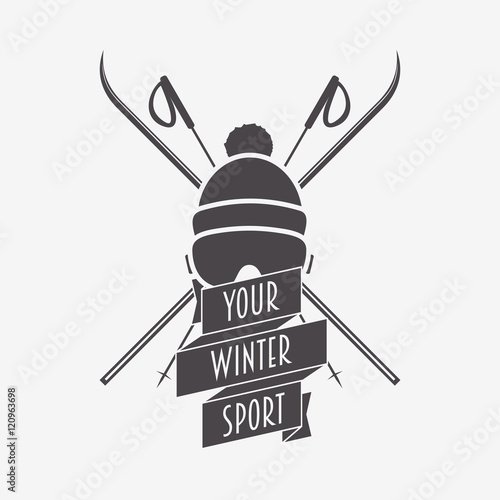 Winter sport logo, label or symbol template. Ski and snowboarding resort emblem or badges vector element.
