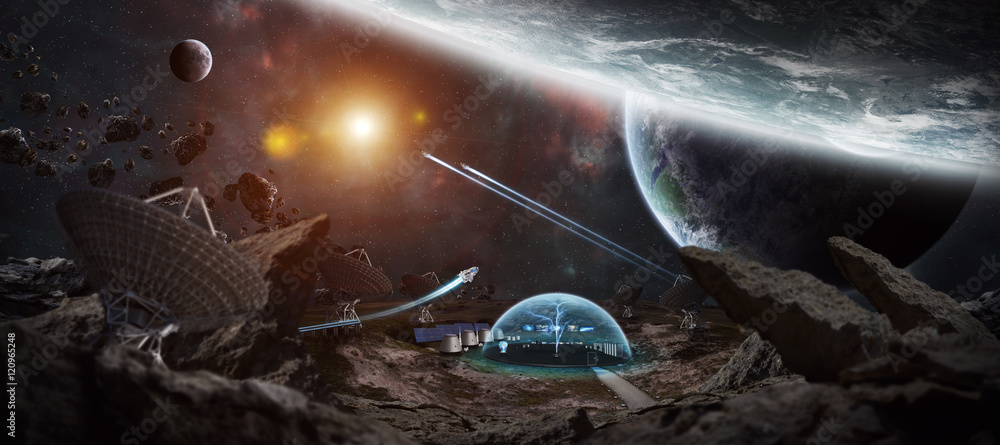 Obraz premium Observatory station in space 3D rendering elements of this image