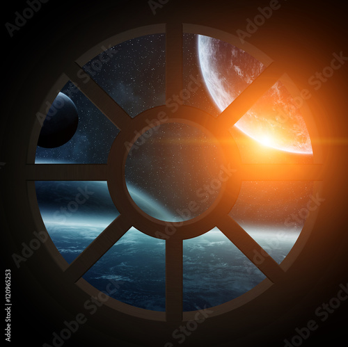 Fototapeta Naklejka Na Ścianę i Meble -  View of outer space from a spaceship cabin