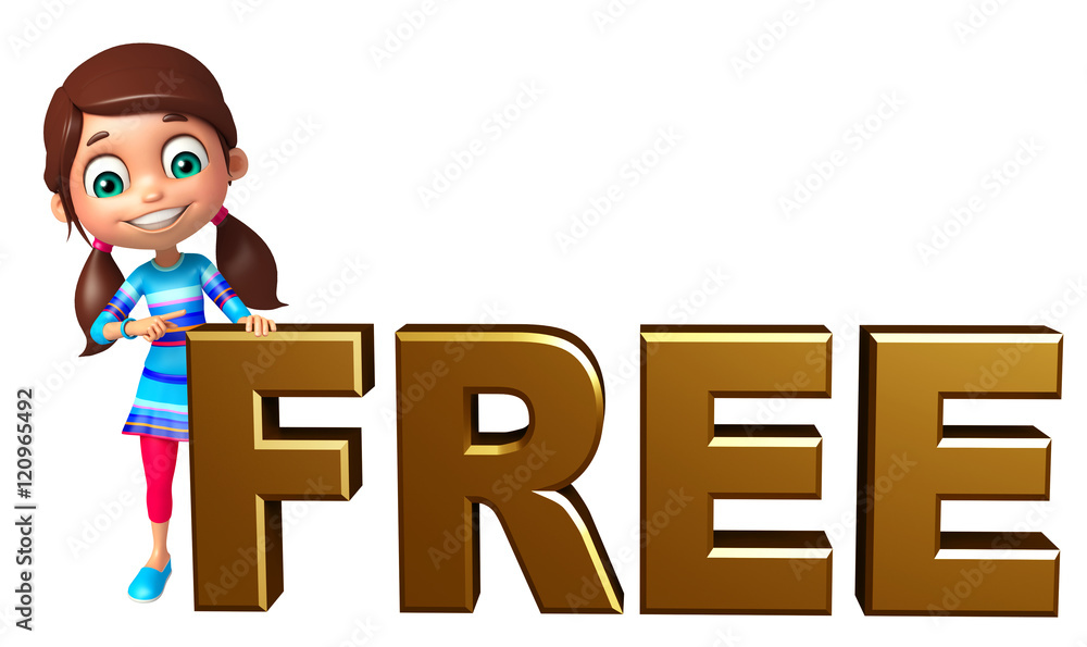 kid girl with Free sign kid girl with Free sign