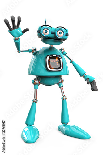 old robot waving bye bye front view Stock Illustration | Adobe Stock