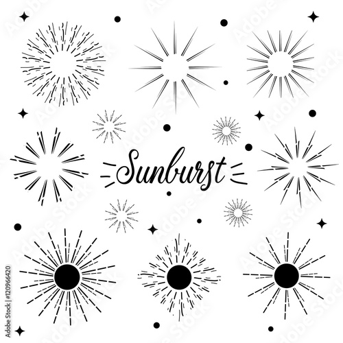 Set of vintage sunbursts in different shapes vector illustration