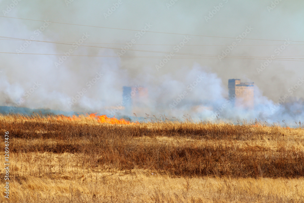 Line of the fire coming to industrial city district - burning me Line of the fire coming to industrial city district - burning me