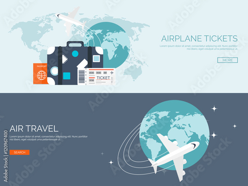 Flat travel background. Summer holidays, vacation. Plane, boat, car traveling. Tourism, trip, journey.