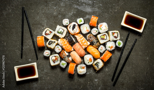 variety rolls and sushi
