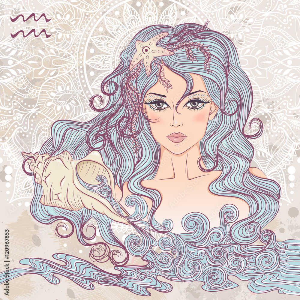 Astrological sign of Aquarius as a portrait of beautiful girl Astrological sign of Aquarius as a portrait of beautiful girl