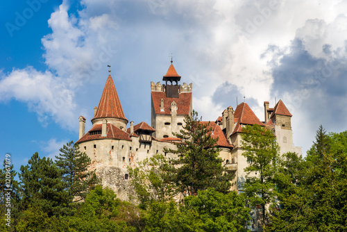 Panoramic view over Dracula medieval Castle Bran, the most visited tourist attraction of Brasov, Transylvania, Romania