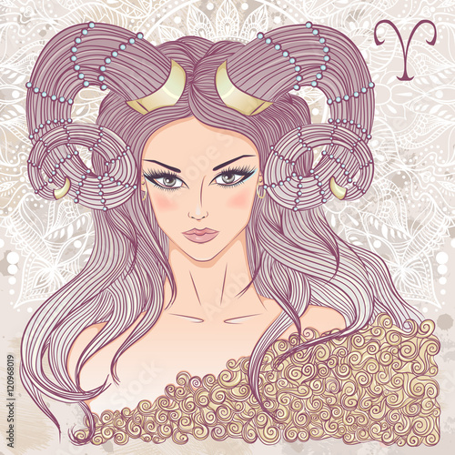 Astrological sign of Aries as a portrait of beautiful girl