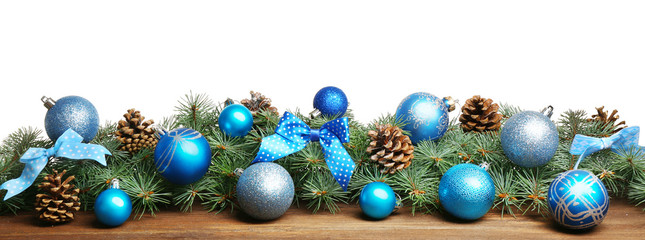 Christmas composition with balls and decorations on white background