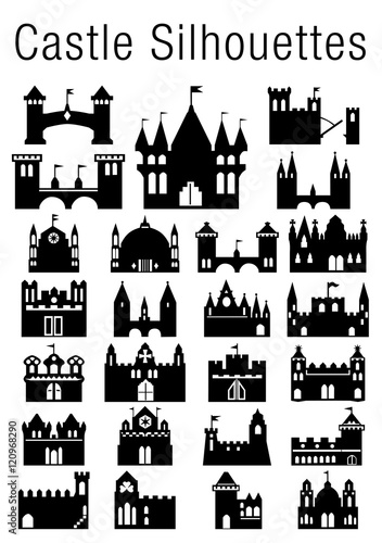 Set of Castle Silhouettes in black color on white background