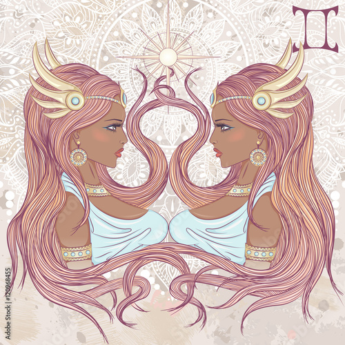 Astrological sign of Gemini as a portrait of beautiful african american girl