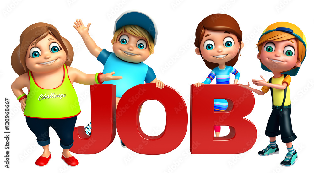 kid girl and kid boy with Job sign kid girl and kid boy with Job sign
