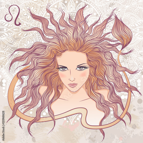 Astrological sign of Leo as a portrait of beautiful girl