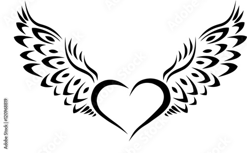 Heart with Wings Tribal Tattoo