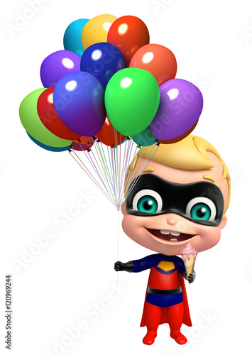 cute superbaby with Balloon and icecream