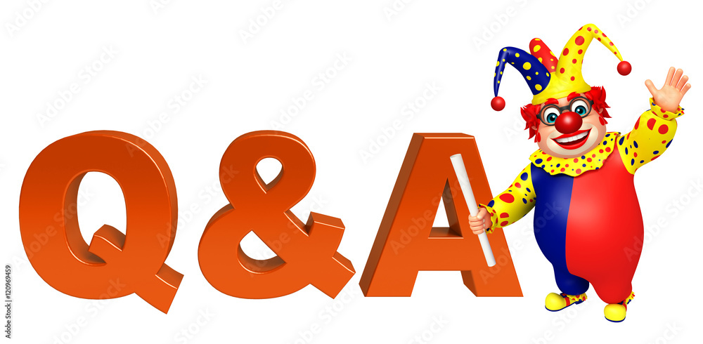 Clown with Q&A sign Clown with Q&A sign