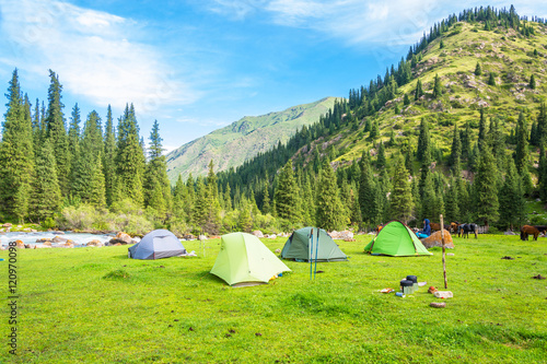 The tourist camp in the Tien Shan mountains, Kyrgyzstan.
