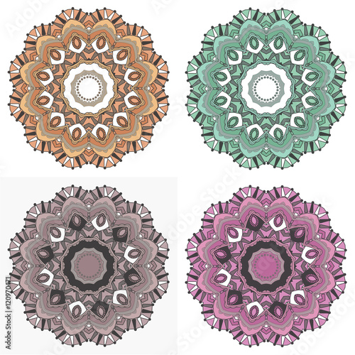 Mandala 4 set with geometric elements. Ethnic mandala ornament.