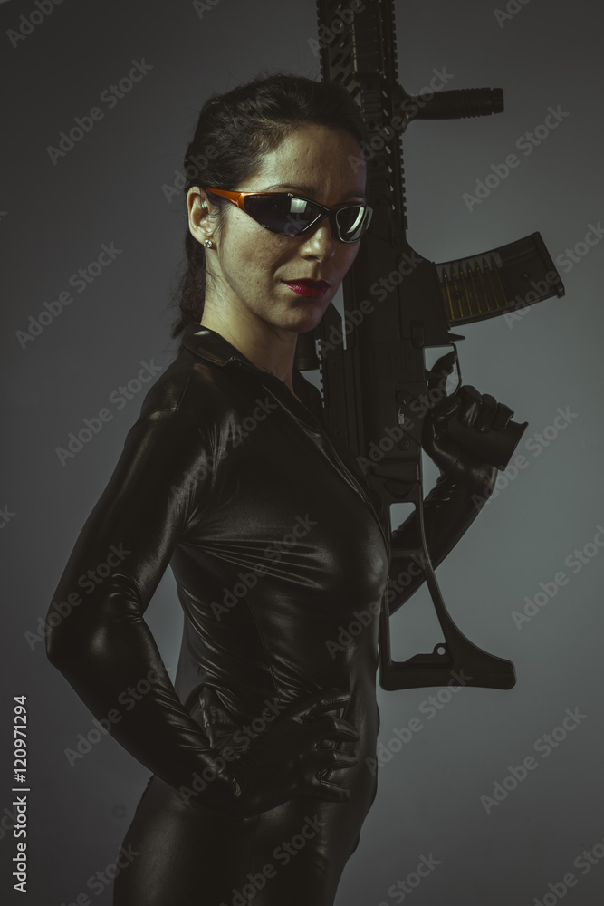 Machine gun, Sexy girl military woman posing with guns. Machine gun, Sexy girl military woman posing with guns.