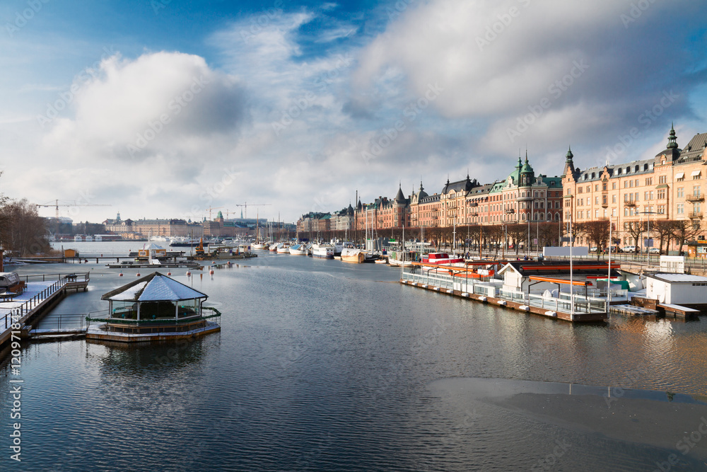 Scenic waterfront panorama of Stockholm city, Sweden